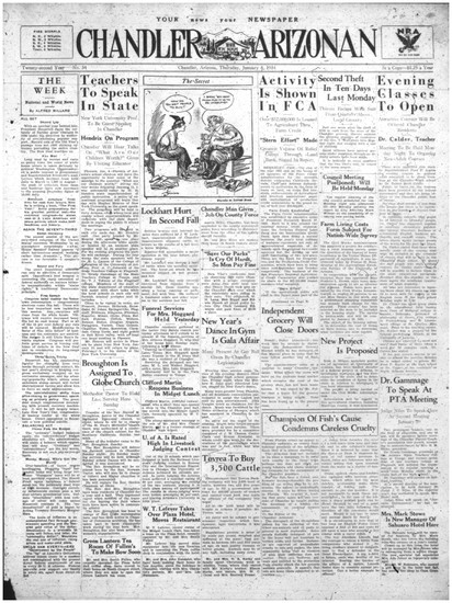 Newspaper Scan from Page 1 of  January 4, 1934 edition